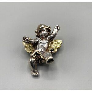 Sterling Silver Winged Cherub Brooch Baby Angel Pin 925 27 Grams